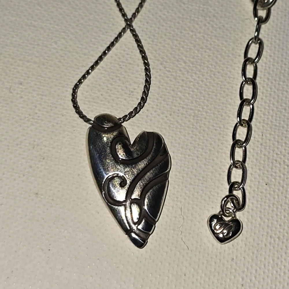 Brighton Heart Pendant Necklace Silver Tone Swirl Design Chain Jewelry